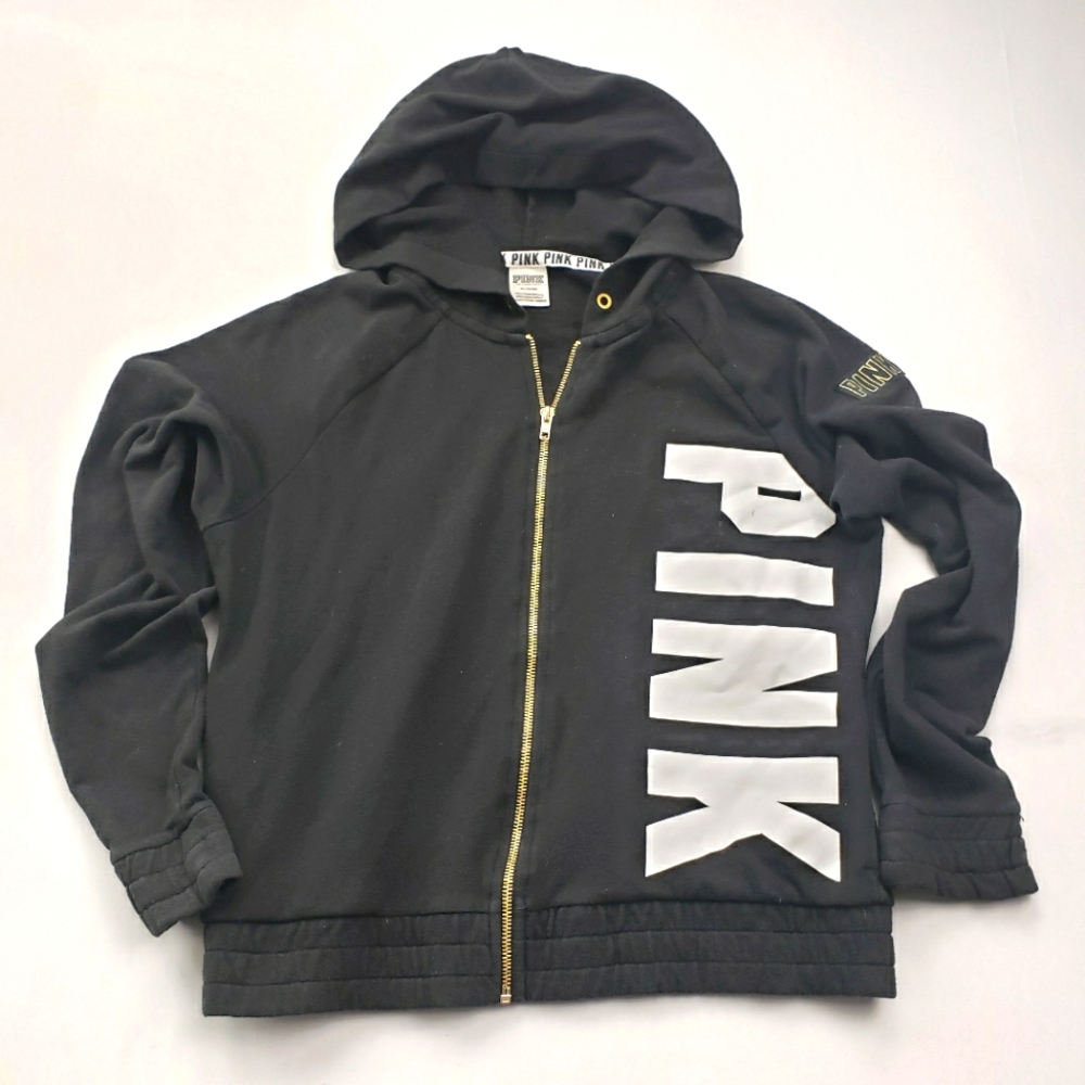 PINK medium size black zip up hoodie
